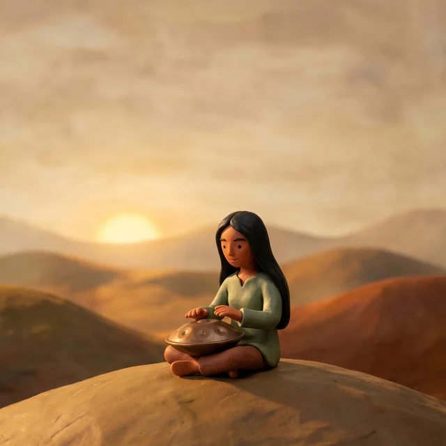 The First Light cover: the clay figure on a hill at sunrise.