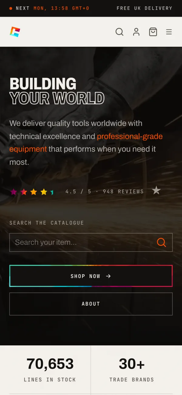 The Camden Tools homepage on a phone.
